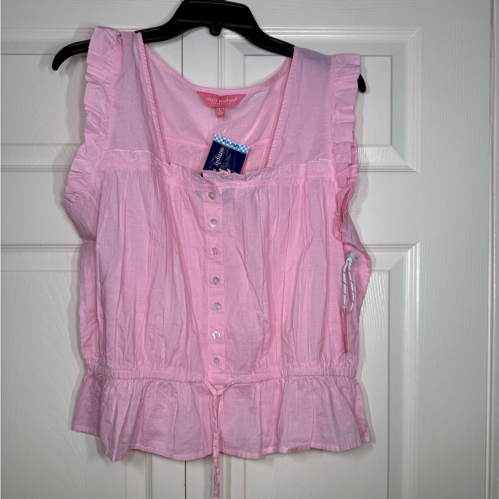 Simply Southern Smocked Blouse Peony Pink Size Large